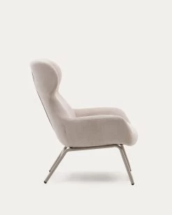 Belina Chenille Armchair In Beige And Steel With White Finish | Kave Home -Quality Furniture Store S0900040BF12 1V02