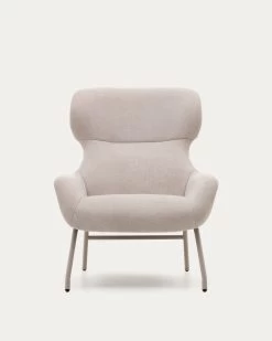 Belina Chenille Armchair In Beige And Steel With White Finish | Kave Home -Quality Furniture Store S0900040BF12 1V04