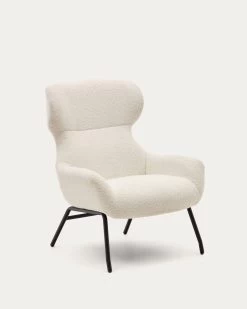 Belina Armchair In White Shearling And Steel With Black Finish | Kave Home