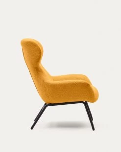 Belina Armchair In Mustard Shearling And Steel With Black Finish | Kave Home -Quality Furniture Store S0900042J81 1V02