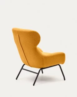 Belina Armchair In Mustard Shearling And Steel With Black Finish | Kave Home -Quality Furniture Store S0900042J81 1V03