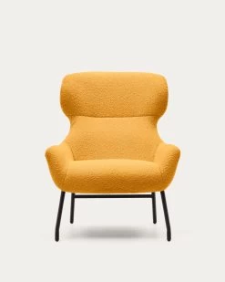 Belina Armchair In Mustard Shearling And Steel With Black Finish | Kave Home -Quality Furniture Store S0900042J81 1V04