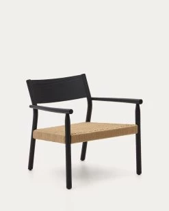 Yalia Armchair In Solid Oak 100% FSC With A Black Finish And Paper Rope Seat | Kave Home