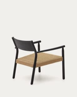 Yalia Armchair In Solid Oak 100% FSC With A Black Finish And Paper Rope Seat | Kave Home -Quality Furniture Store S0900046CP46 1V03