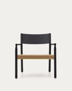 Yalia Armchair In Solid Oak 100% FSC With A Black Finish And Paper Rope Seat | Kave Home -Quality Furniture Store S0900046CP46 1V04