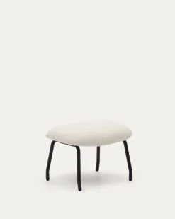 Belina Footrest In White Shearling And Steel With Black Finish | Kave Home