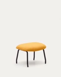 Belina Footrest In Mustard Shearling And Steel With Black Finish | Kave Home