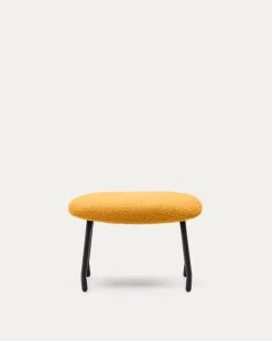 Belina Footrest In Mustard Shearling And Steel With Black Finish | Kave Home -Quality Furniture Store S1500003J81 1V02