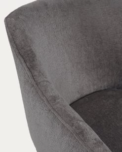 Bobly Armchair In Dark Grey Chenille And Wooden Legs With Natural Finish | Kave Home -Quality Furniture Store S330BG15 1D01
