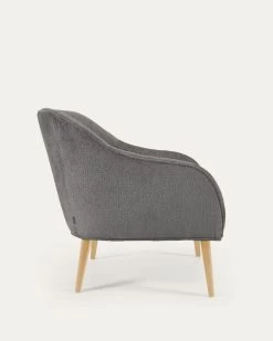 Bobly Armchair In Dark Grey Chenille And Wooden Legs With Natural Finish | Kave Home -Quality Furniture Store S330BG15 1V02