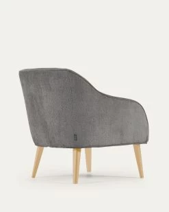 Bobly Armchair In Dark Grey Chenille And Wooden Legs With Natural Finish | Kave Home -Quality Furniture Store S330BG15 1V03