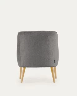 Bobly Armchair In Dark Grey Chenille And Wooden Legs With Natural Finish | Kave Home -Quality Furniture Store S330BG15 1V04