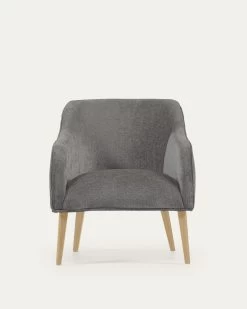 Bobly Armchair In Dark Grey Chenille And Wooden Legs With Natural Finish | Kave Home -Quality Furniture Store S330BG15 1V05