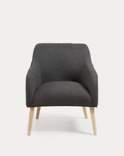 Bobly Armchair In Black With Wood Legs In A Natural Finish | Kave Home -Quality Furniture Store S330VA02 1V02