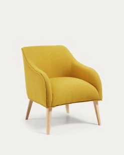 Bobly Armchair In Mustard With Wooden Legs With Natural Finish | Kave Home