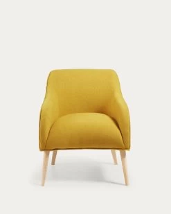 Bobly Armchair In Mustard With Wooden Legs With Natural Finish | Kave Home -Quality Furniture Store S330VA81 1V02