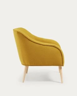 Bobly Armchair In Mustard With Wooden Legs With Natural Finish | Kave Home -Quality Furniture Store S330VA81 1V03