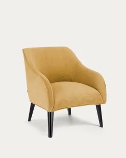 Bobly Armchair In Mustard Corduroy With Wenge Finish Legs | Kave Home