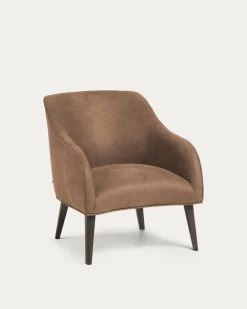 Bobly Armchair In Dark Brown Fabric With Wenge Finish Legs | Kave Home