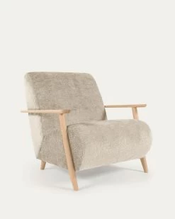 Meghan Armchair In Beige Chenille And Wood With Natural Finish | Kave Home 17 Meghan Armchair In Beige Chenille And Wood With Natural Finish | Kave Home -Quality Furniture Store S516BG12 1V02