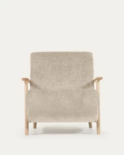 Meghan Armchair In Beige Chenille And Wood With Natural Finish | Kave Home 20 Meghan Armchair In Beige Chenille And Wood With Natural Finish | Kave Home -Quality Furniture Store S516BG12 1V04