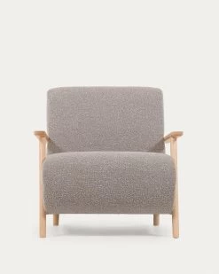 Meghan Armchair In Light Grey Fleece With Solid Ash Legs With Natural Finish | Kave Home 20 Meghan Armchair In Light Grey Fleece With Solid Ash Legs With Natural Finish | Kave Home -Quality Furniture Store S516J14 1V04