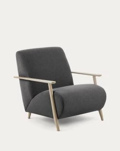 Meghan Armchair In Black With Solid Ash Wood Legs In A Natural Finish | Kave Home