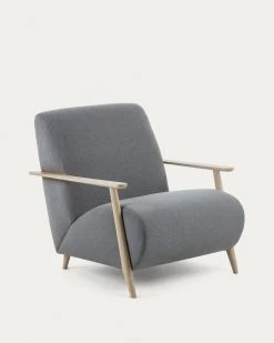 Meghan Armchair In Grey With Solid Ash Legs With Natural Finish | Kave Home