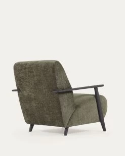 Meghan Armchair In Green Chenille And Wood With Wenge Finish | Kave Home -Quality Furniture Store S517BG19 1V03