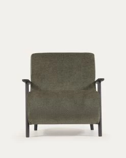 Meghan Armchair In Green Chenille And Wood With Wenge Finish | Kave Home -Quality Furniture Store S517BG19 1V05