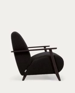 Meghan Armchair In Black Fleece With Solid Ash Legs With Wenge Finish | Kave Home