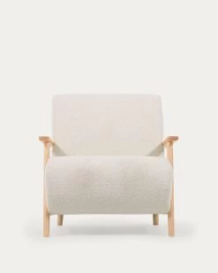 Meghan Armchair In White Fleece With Solid Ash Legs With Natural Finish | Kave Home 20 Meghan Armchair In White Fleece With Solid Ash Legs With Natural Finish | Kave Home -Quality Furniture Store S517J33 1V04