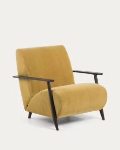 Meghan Armchair In Mustard Corduroy With Solid Ash Legs With Wenge Finish | Kave Home