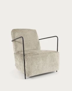 Gamer Armchair In Beige Chenille And Metal With Black Finish | Kave Home