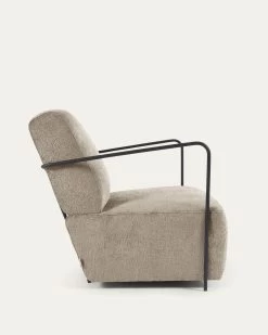 Gamer Armchair In Beige Chenille And Metal With Black Finish | Kave Home -Quality Furniture Store S564BG12 1V02