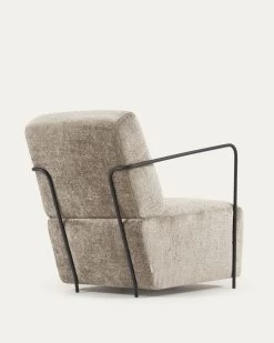 Gamer Armchair In Beige Chenille And Metal With Black Finish | Kave Home -Quality Furniture Store S564BG12 1V03