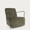Gamer Armchair In Green Chenille And Metal With Black Finish | Kave Home