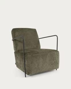 Gamer Armchair In Green Chenille And Metal With Black Finish | Kave Home