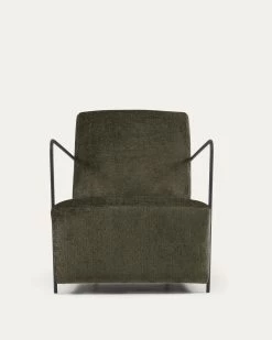 Gamer Armchair In Green Chenille And Metal With Black Finish | Kave Home 21 Gamer Armchair In Green Chenille And Metal With Black Finish | Kave Home -Quality Furniture Store S564BG19 1V05