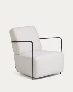 Gamer Armchair In White Fleece With Metal Legs With Black Finish | Kave Home