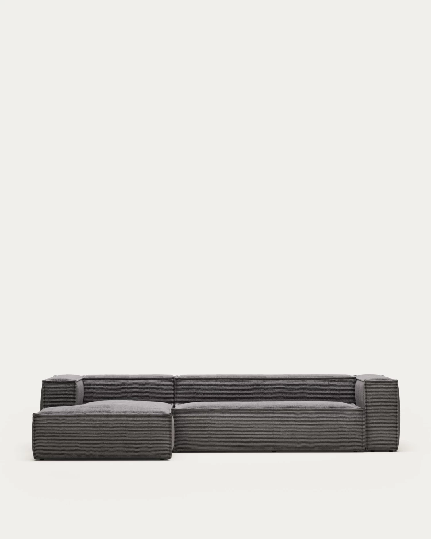Blok 4 Seater Sofa With Left Side Chaise Longue In Grey Wide Seam Corduroy 330 Cm | Kave Home 3 Blok 4 Seater Sofa With Left Side Chaise Longue In Grey Wide Seam Corduroy 330 Cm | Kave Home