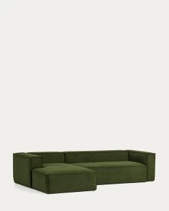 Blok 4 Seater Sofa With Left Side Chaise Longue In Green Wide Seam Corduroy 330 Cm | Kave Home -Quality Furniture Store S572LN19 1V02