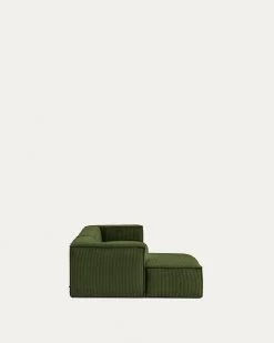 Blok 4 Seater Sofa With Left Side Chaise Longue In Green Wide Seam Corduroy 330 Cm | Kave Home -Quality Furniture Store S572LN19 1V03