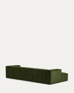 Blok 4 Seater Sofa With Left Side Chaise Longue In Green Wide Seam Corduroy 330 Cm | Kave Home -Quality Furniture Store S572LN19 1V04