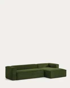 Blok 4 Seater Sofa With Right Side Chaise Longue In Green Wide Seam Corduroy 330 Cm | Kave Home -Quality Furniture Store S573LN19 1V02