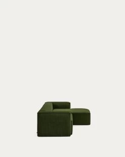 Blok 4 Seater Sofa With Right Side Chaise Longue In Green Wide Seam Corduroy 330 Cm | Kave Home -Quality Furniture Store S573LN19 1V03