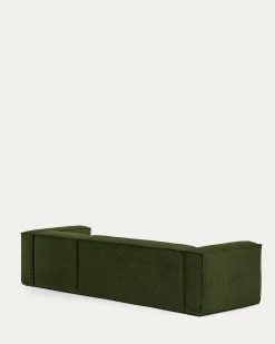 Blok 4 Seater Sofa With Right Side Chaise Longue In Green Wide Seam Corduroy 330 Cm | Kave Home -Quality Furniture Store S573LN19 1V04