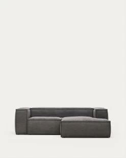 Blok 2 Seater Sofa With Right Side Chaise Longue In Grey Wide Seam Corduroy 240 Cm | Kave Home