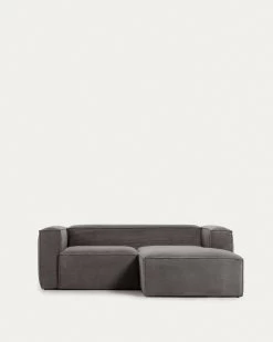 Blok 2 Seater Sofa With Right Side Chaise Longue In Grey Wide Seam Corduroy 240 Cm | Kave Home 17 Blok 2 Seater Sofa With Right Side Chaise Longue In Grey Wide Seam Corduroy 240 Cm | Kave Home -Quality Furniture Store S574LN15 1V02