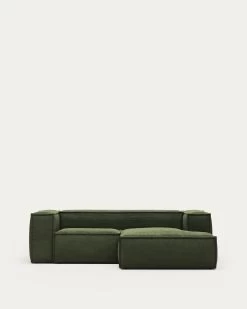 Blok 2 Seater Sofa With Right Side Chaise Longue In Green Wide Seam Corduroy 240 Cm | Kave Home